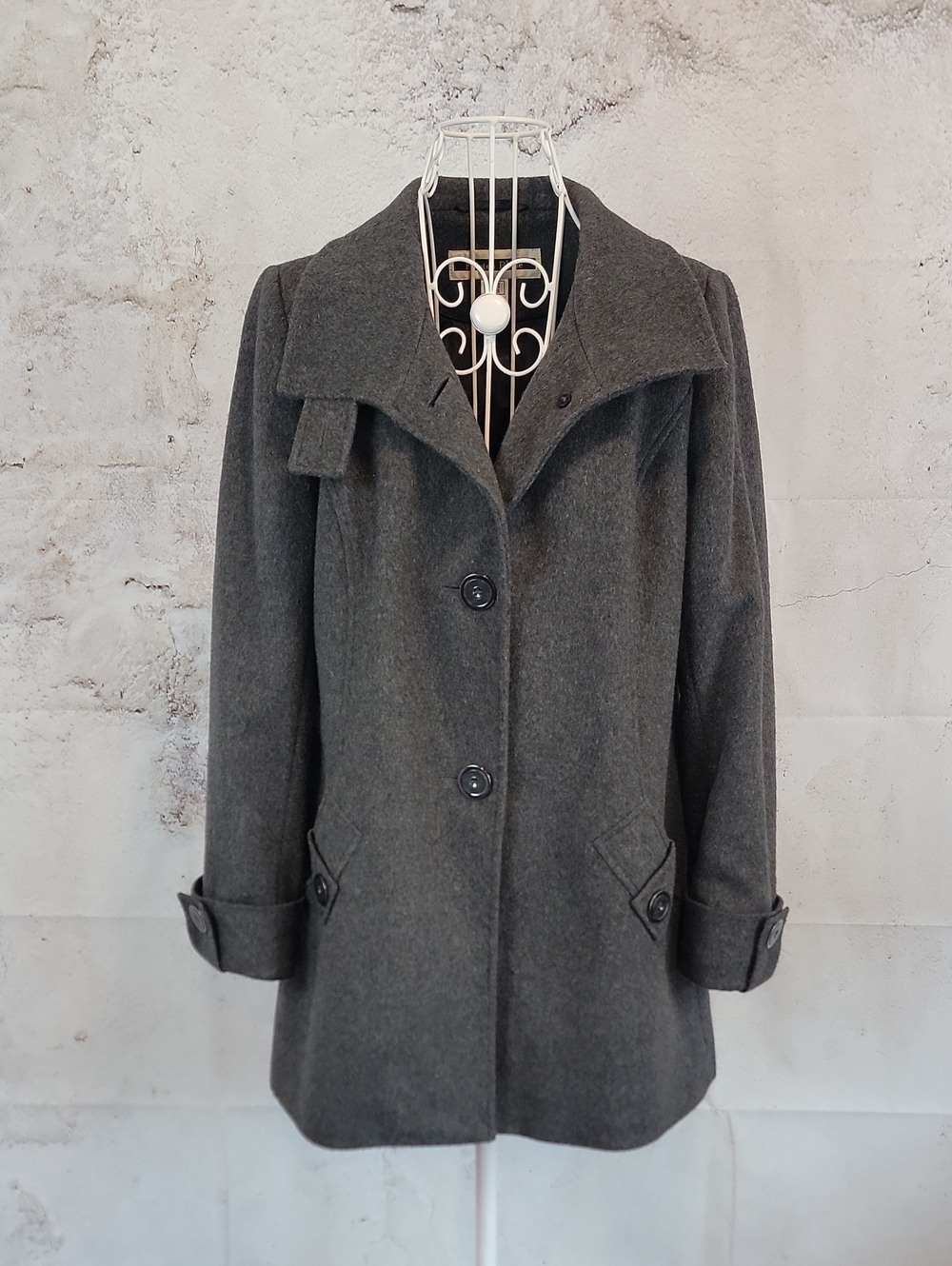 Kristen Blake Charcoal Gray Wool-Blend Pea Coat Womens Size S